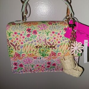 Betsey Johnson Floral Top-Handle Bag in Pastel Yellow & Pink
